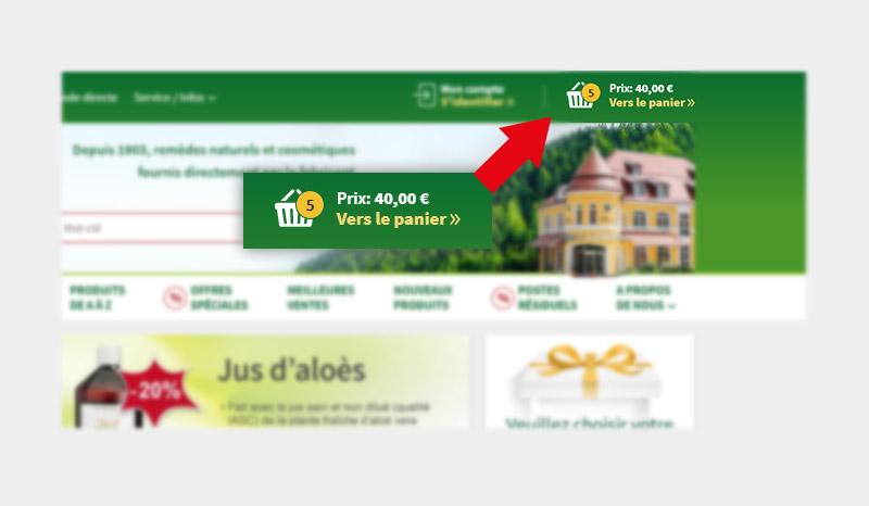Affichez votre panier en cliquant ici.