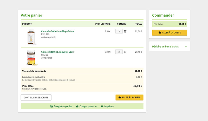 Vous pouvez passer commande sur la page de votre panier.