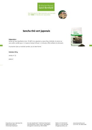 Sencha th&eacute; vert japonais 150 g