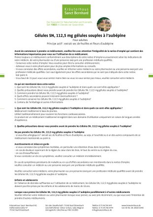 Gélules SN, 112,5 mg gélules souples à  l’aubépine 120 gélules