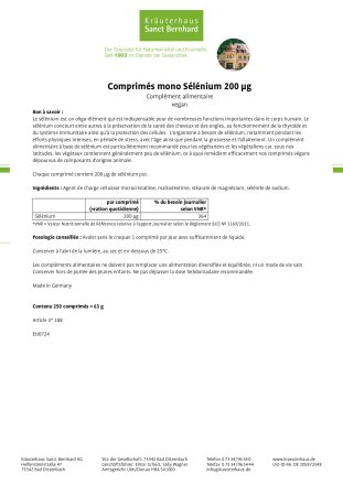 Comprimés mono Sélénium 200 µg 250 comprimés