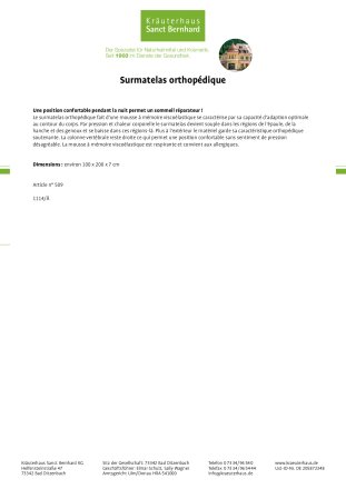Surmatelas orthopédique  100 x 200 x 7 cm