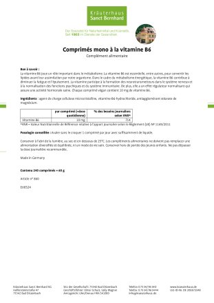 Comprimés mono à la vitamine B6 240 comprimés