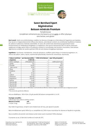 Sanct Bernhard Sport Régénération Boisson minérale Premium Pamplemousse 750 g