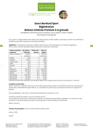 Sanct Bernhard Sport Boisson régénérante Prémium - 11 sachets 220 g