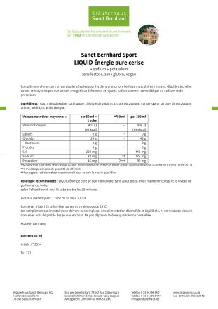 Sanct Bernhard Sport LIQUID Énergie pure cerise - 18 tubes 900 ml